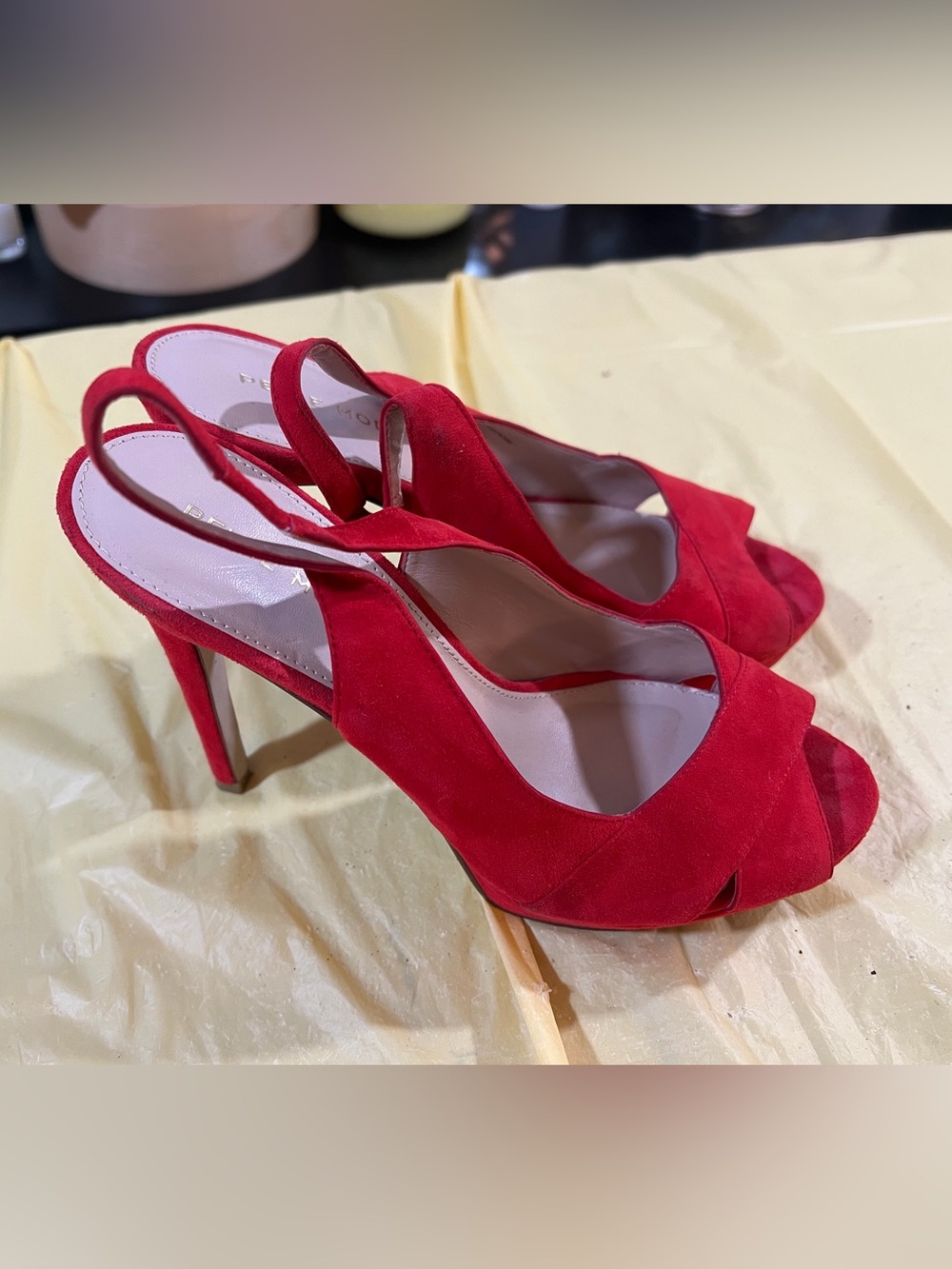 Pelle Moda Red Suede Open-Toe Slingback Heels